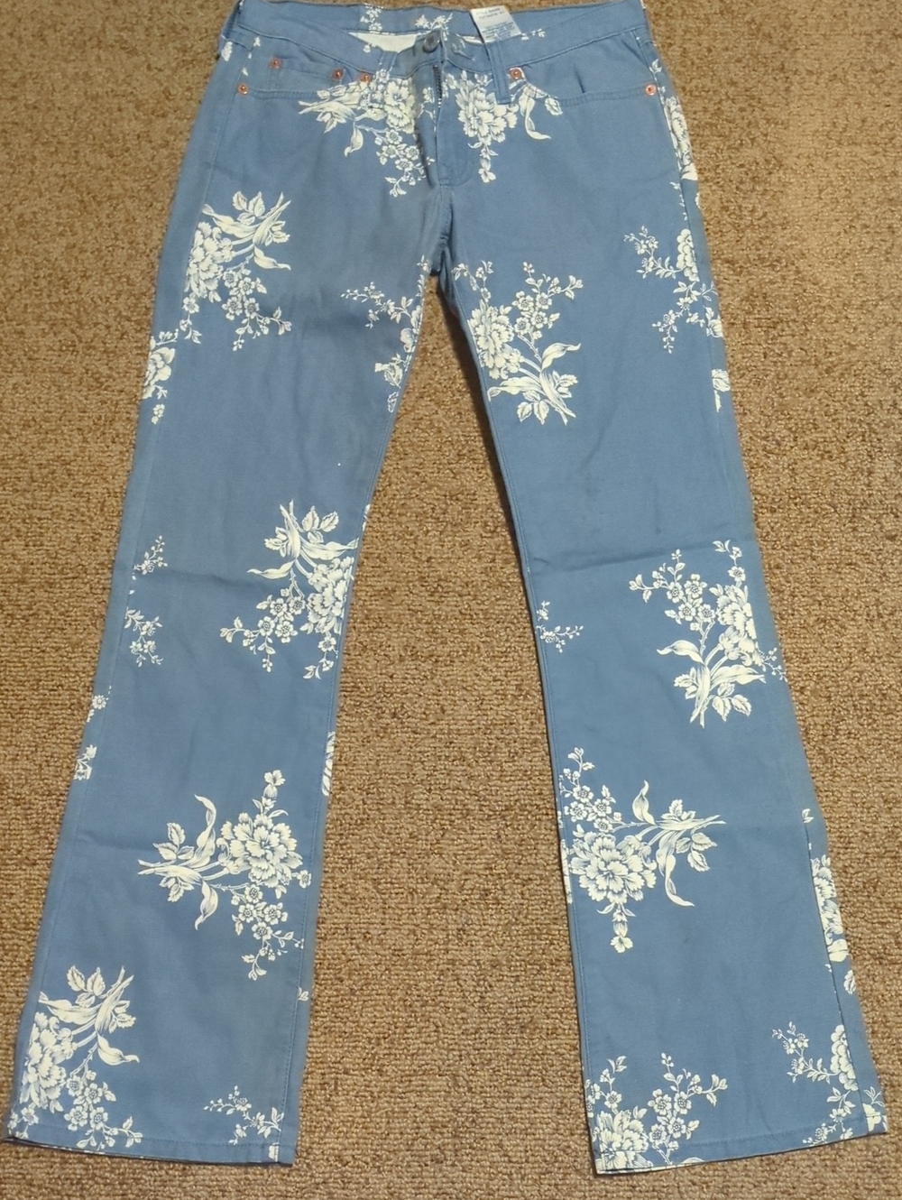 Lucky Brand Blue Jeans with White Floral Print - Flare Leg